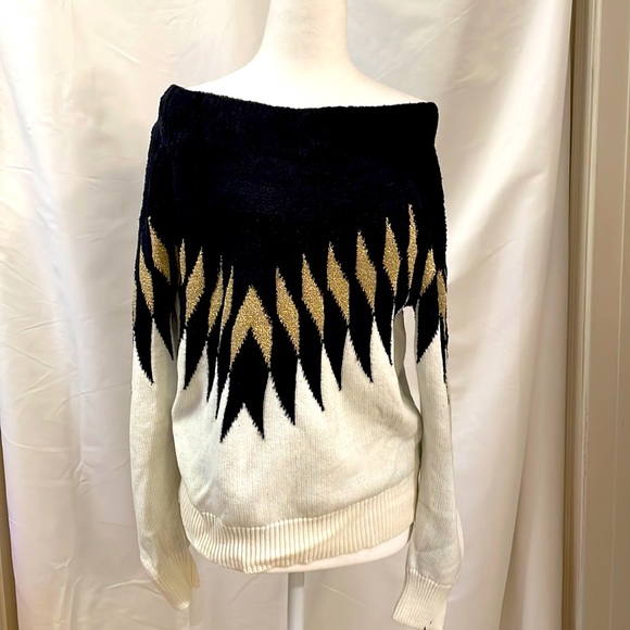 Express Sweaters - Express black gold & white off shoulder sweater